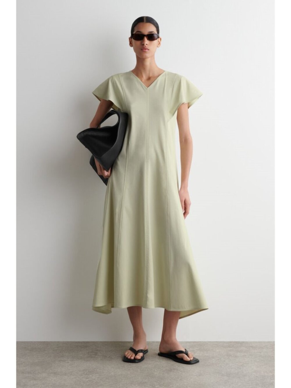 COS Women's Petal-Sleeve Cotton Midi Dress Size S in Light Green